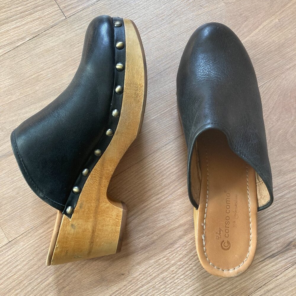 Corso Como Black Leather Clogs size 8.5